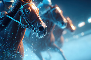 Dynamic close-up of racehorses charging, an Animal Photo by AlyaAnd