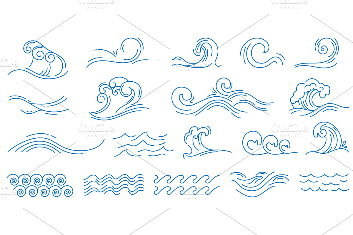 Water line waves. Sea wave with, an Illustration by Frogella