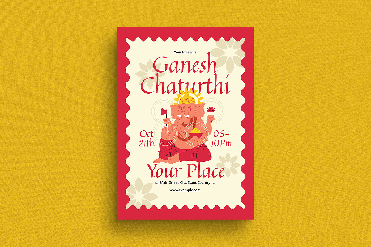 Pink Beige Ganesh Chartuthi Flyer, a Flyer Template by VectorVactory (Photo 1 of 3)