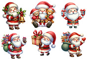Watercolor Cute Santa Clipart Bundle, an Illustration by Designworld (Thumbnail 4 of 6)