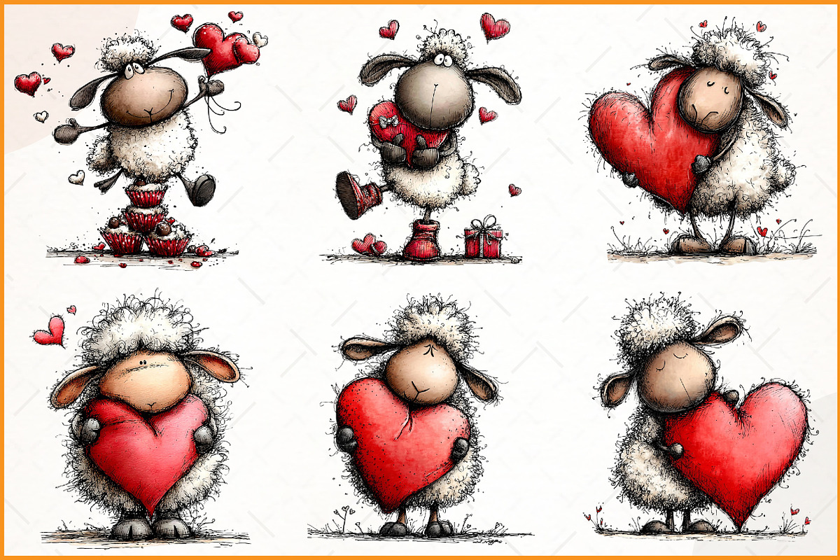 Whimsical Funny Valentine Sheep, an Illustration by Watercolor design (Photo 2 of 9)