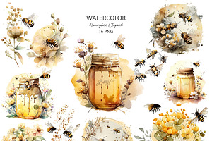 Honey Bee Watercolor Clipart