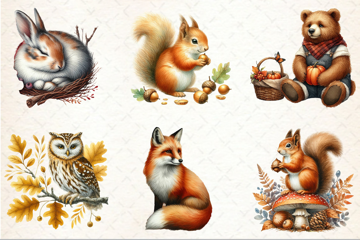 Watercolor Fall Woodland Clipart, an Illustration by Rose Art (Photo 3 of 4)
