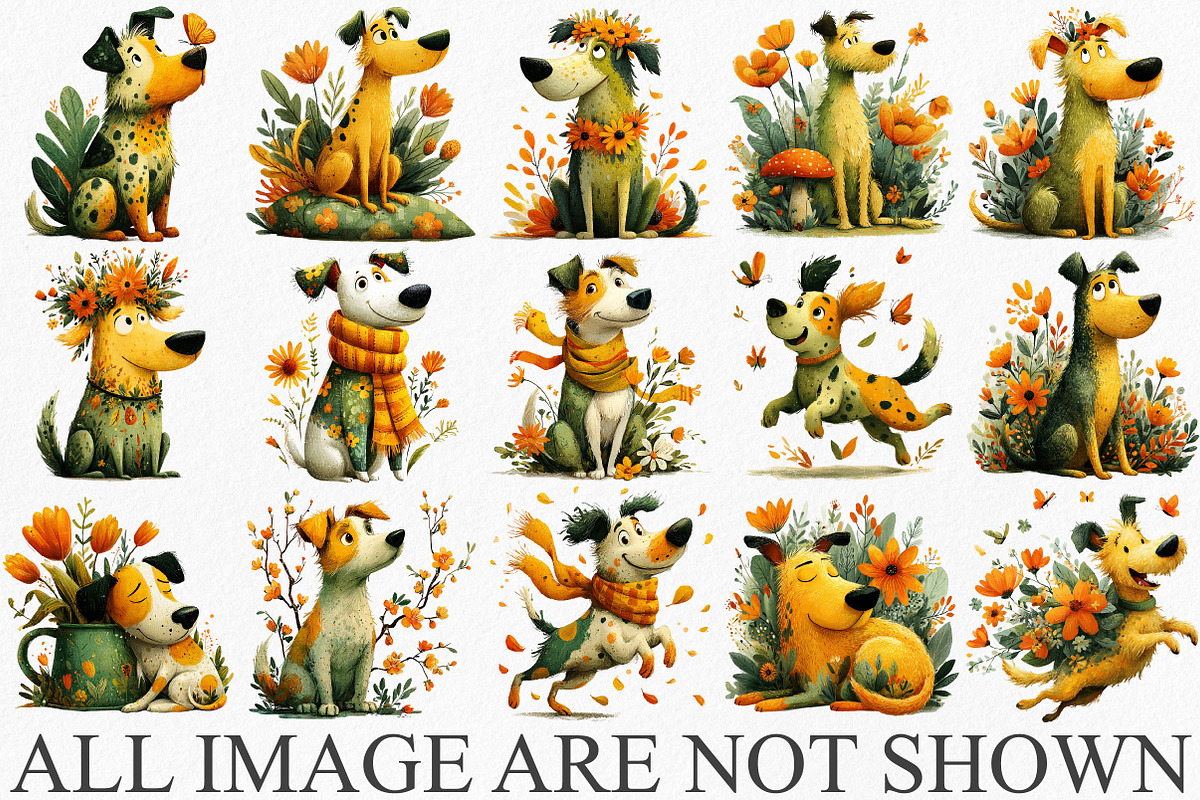 Whimsical Spring Dog Clipart Bundle, an Illustration by Canvas Craft (Photo 3 of 6)