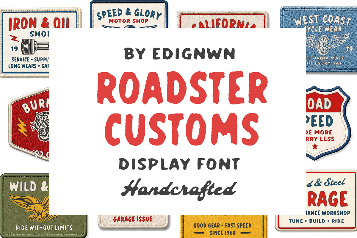 Roadster Customs – Display Font, a Handwritten Font by Edignwn Type (Photo 1 of 12)
