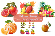 Prompt Watercolor Oranges Clipart, a Decorative Illustration by Creative design (Thumbnail 1 of 7)