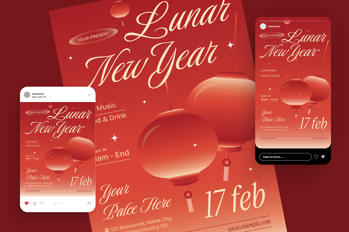 Gradient Lunar New Year Flyer Set, a Flyer Template by Annora Studio (Photo 2 of 6)