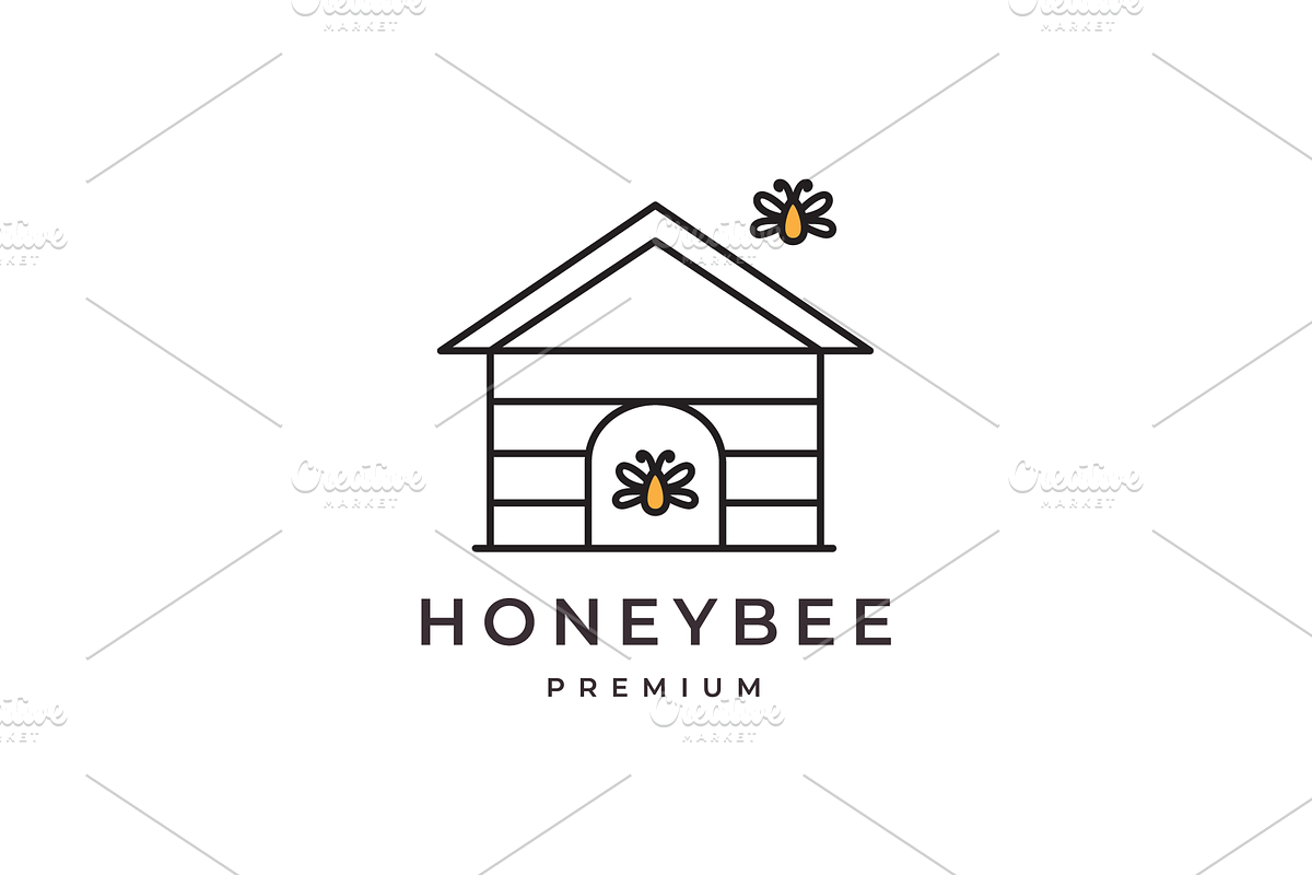 bee house bee farm line color logo, a Branding & Logo Template by devastd