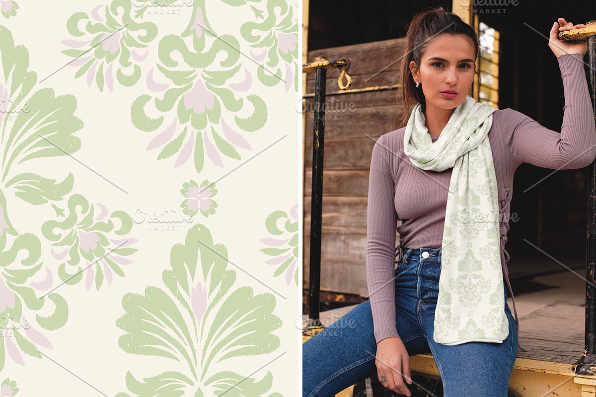 Green Ikat Floral Damask Pattern, a Pattern Graphic by PPEthnicDecorPattern (Photo 4 of 7)