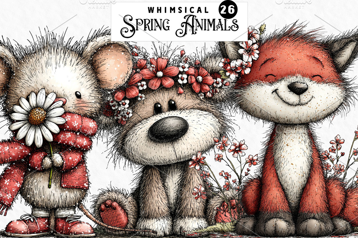 Whimsical Spring Animals Clipart Png, an Illustration by Watercolor design (Photo 1 of 6)