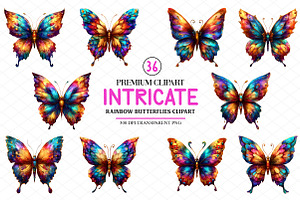 Intricate Rainbow Butterflies Clipar, an Illustration by cherrydesign