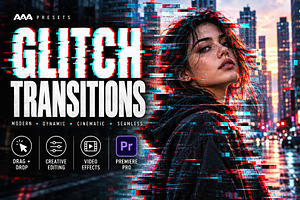 Glitch Transitions for Premiere Pro, a Plug-in Add-On by AAA Presets