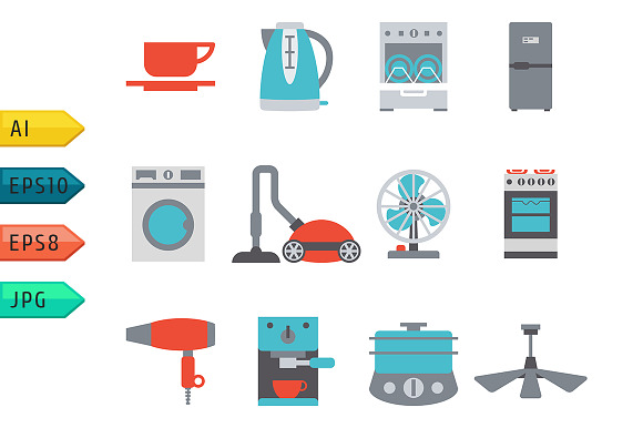 Domestic Equipment Colored Icons.