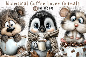 Whimsical Coffee Lover Animals, an Animal Illustration by fashionaddict