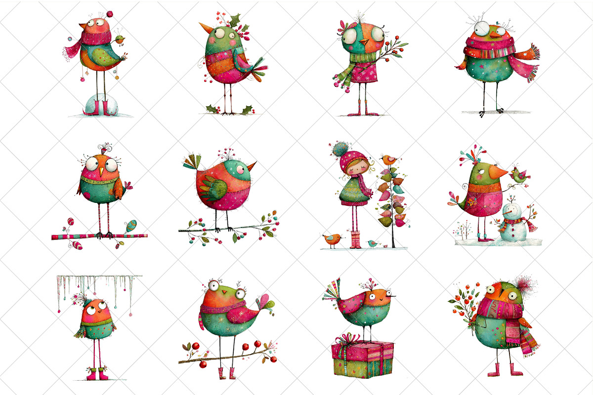 Whimsical Winter Bird Clipart, an Illustration by SinaCreation (Photo 2 of 7)