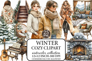 Watercolor Winter Cozy Clipart, an Illustration by Libby Wishes