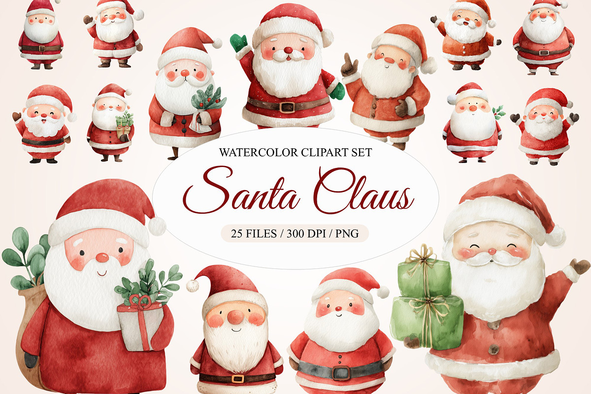 Cute Santa Claus Clipart, a Seasonal Illustration by Housui Patterns (Photo 1 of 13)