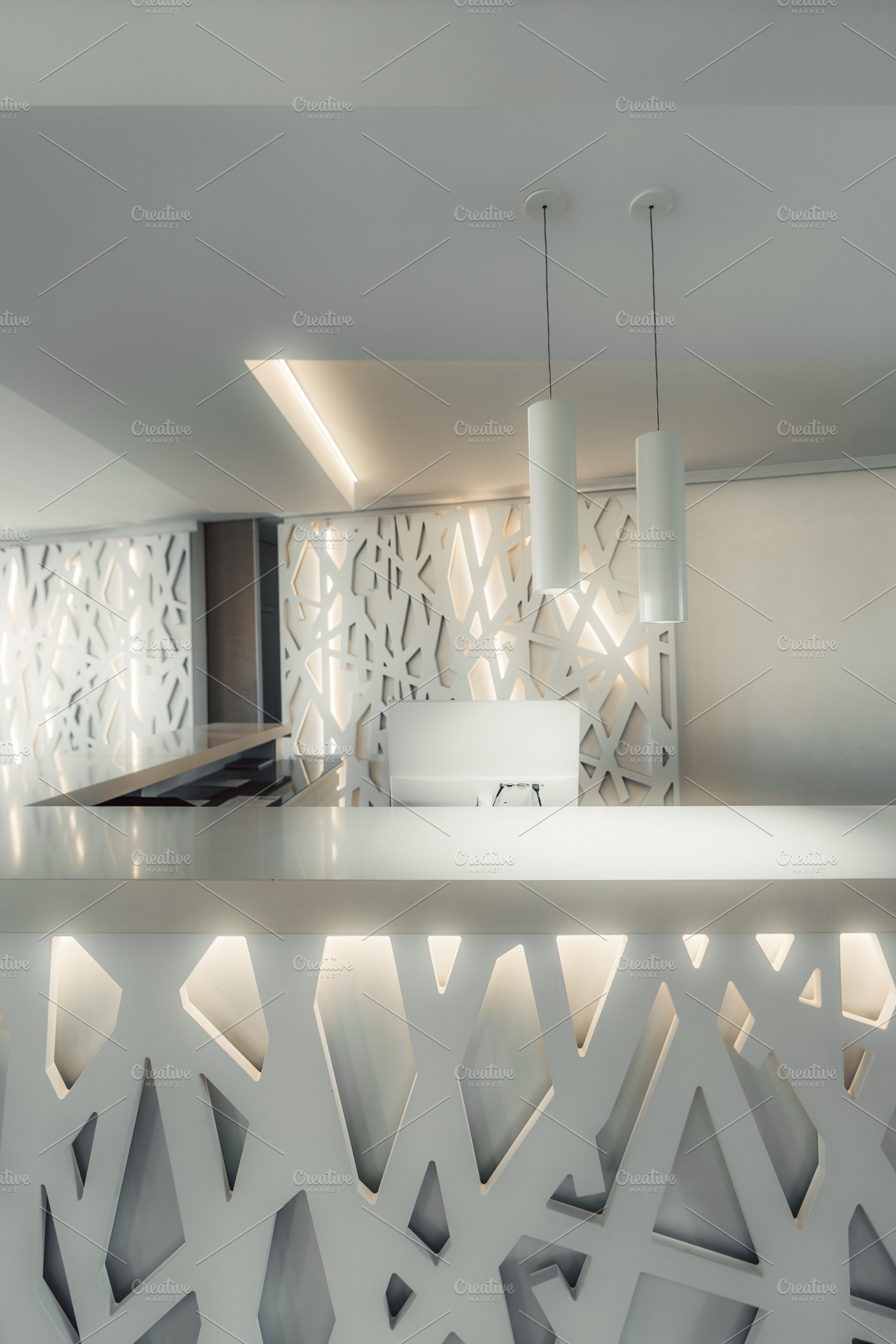 Stylish modern hotel reception desk, an Architecture Photo by SkyNext