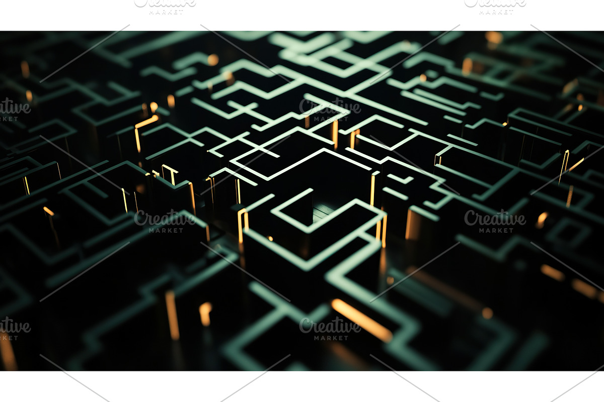 Abstract dark maze with glowing, an Illustration by Lermont51