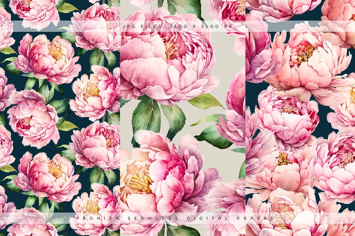 Peonies Patterns & Elements I, a Pattern Graphic by PeDe Designs