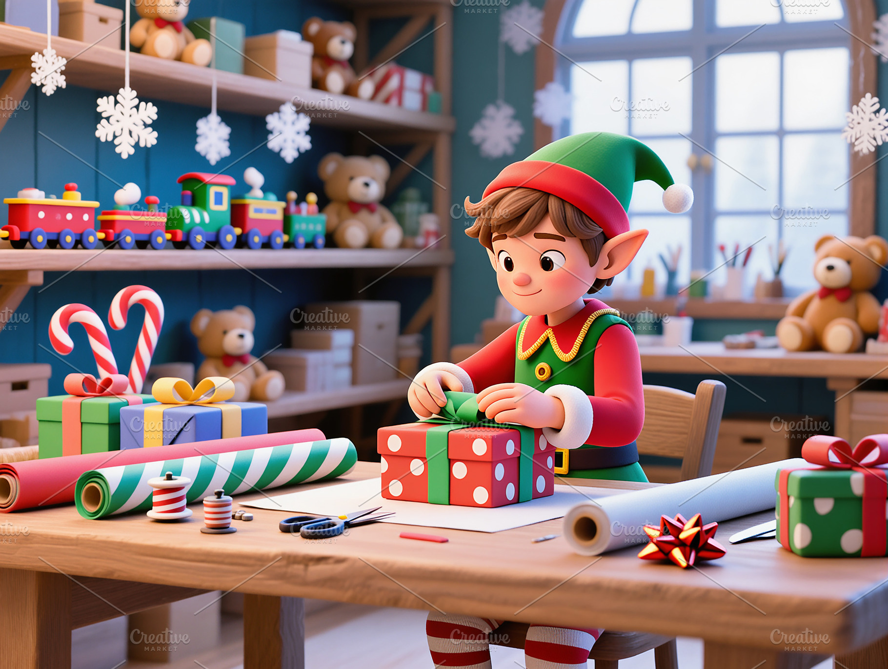 Playful elf wrapping gifts, a Holiday Photo by Rafoz