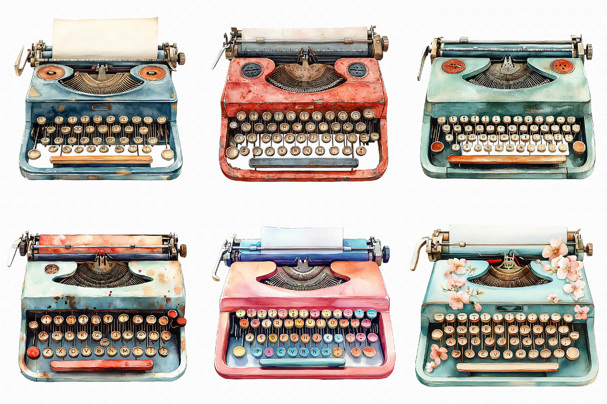 Watercolor Typewriter Clipart, an Illustration by Libby Wishes (Photo 6 of 10)