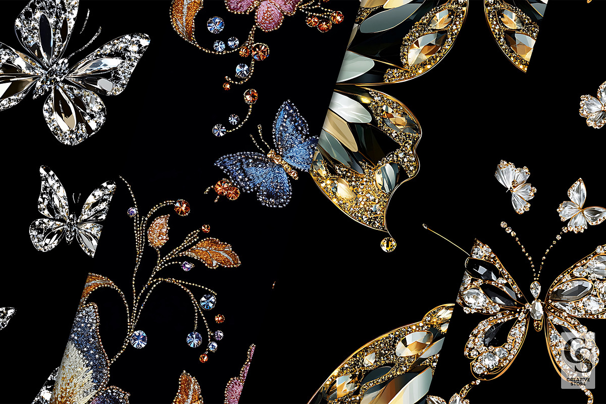 Colorful Crystal Butterflies Pattern, a Pattern Graphic by Creative Store (Photo 2 of 5)