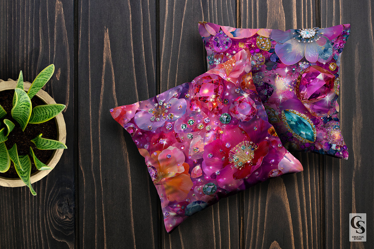 Pink Gemstones and Flowers Pattern |, a Pattern Graphic by Creative Store (Photo 5 of 5)