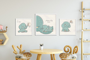Baby Elephant Watercolor and vector