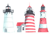 Lighthouses and seagulls. Watercolor, an Illustration by Olga Bonitas (Thumbnail 3 of 4)