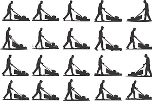 silhouette of a man mowing the lawn, an Illustration by Amazin_art