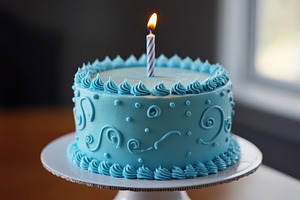 Beautiful blue birthday cake with ca, a Photo by Tanuart