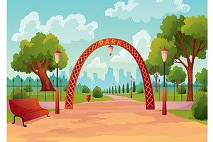 Entrance to city park with green, an Illustration by the8monkey