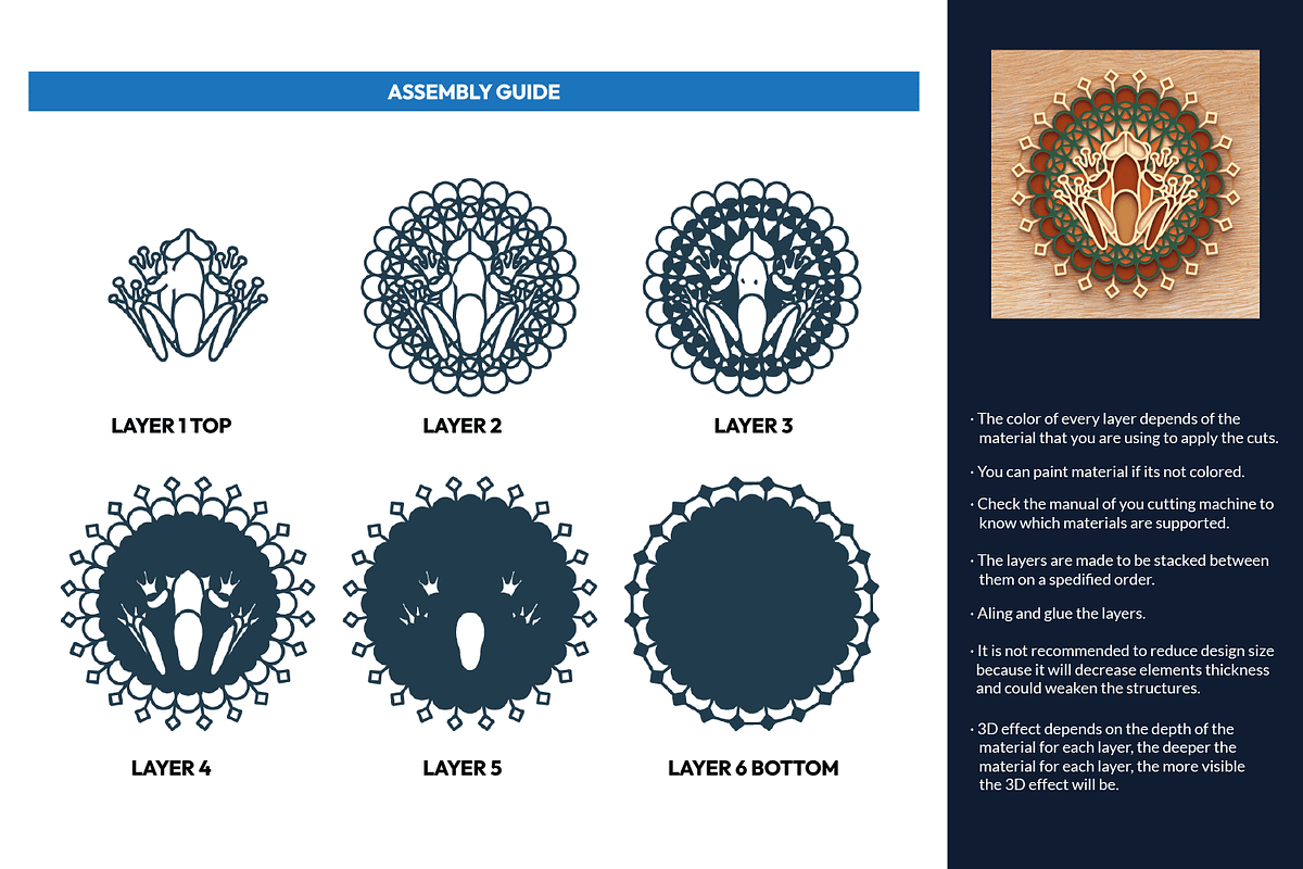 Frog 3D Mandala - SVG laser cut file, an Object Graphic by Arshad Ali (Photo 2 of 8)