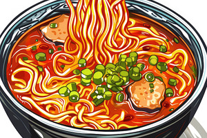 Vibrant artwork of a ramen bowl with, a Photo by LOGOCREATIVE