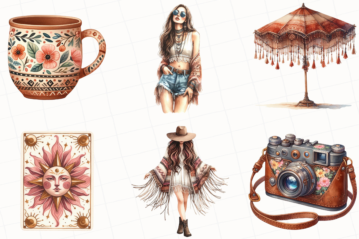 Watercolor Boho Summer Clipart, an Illustration by OK Design (Photo 5 of 5)