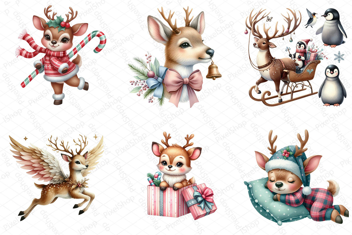 Cute Christmas Reindeer Clipart, an Illustration by DreamPrint404 (Photo 2 of 5)