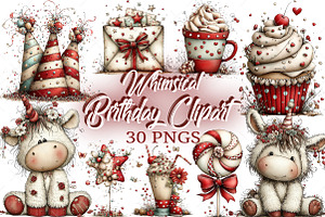 Whimsical Birthday Clipart Birthday, an Illustration by Craft Nest