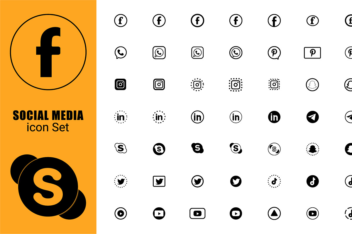 Mega Social Media Icon Collection, an Outline Icon by hkmonir (Photo 1 of 2)