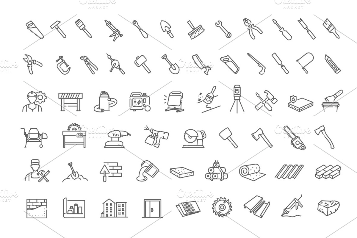 Construction and Building Line Icons, an Outline Icon by Tettygreen (Photo 2 of 3)