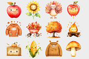 Watercolor Kawaii Autumn Clipart, a Seasonal Illustration by Design Market (Thumbnail 4 of 5)