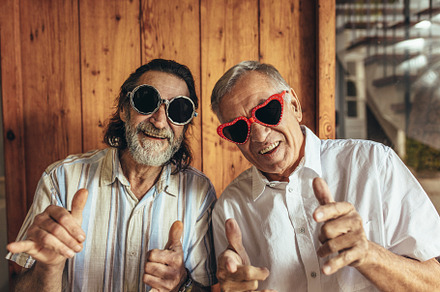 Senior men wearing funny sunglasses, a Person Photo by Jacob Lund
