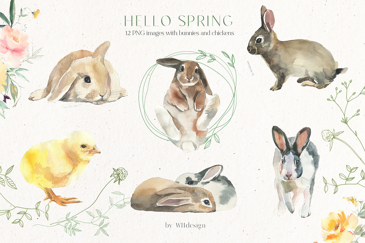 Hello Spring Watercolor ClipArt, an Animal Illustration by whiteheartdesign (Photo 2 of 24)