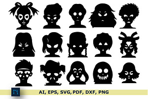 Halloween Faces Silhouette SVG Bundl