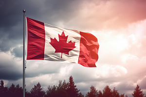 Canada flag waving in the wind with, a Photo by Iftikhar Alam