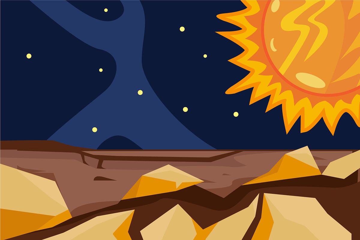 planet surface landscape view at sun, a Decorative Illustration by zyxroun shop