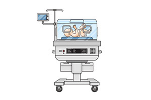 Preterm birth baby at neonatal incub, a Healthcare Illustration by AlexArt