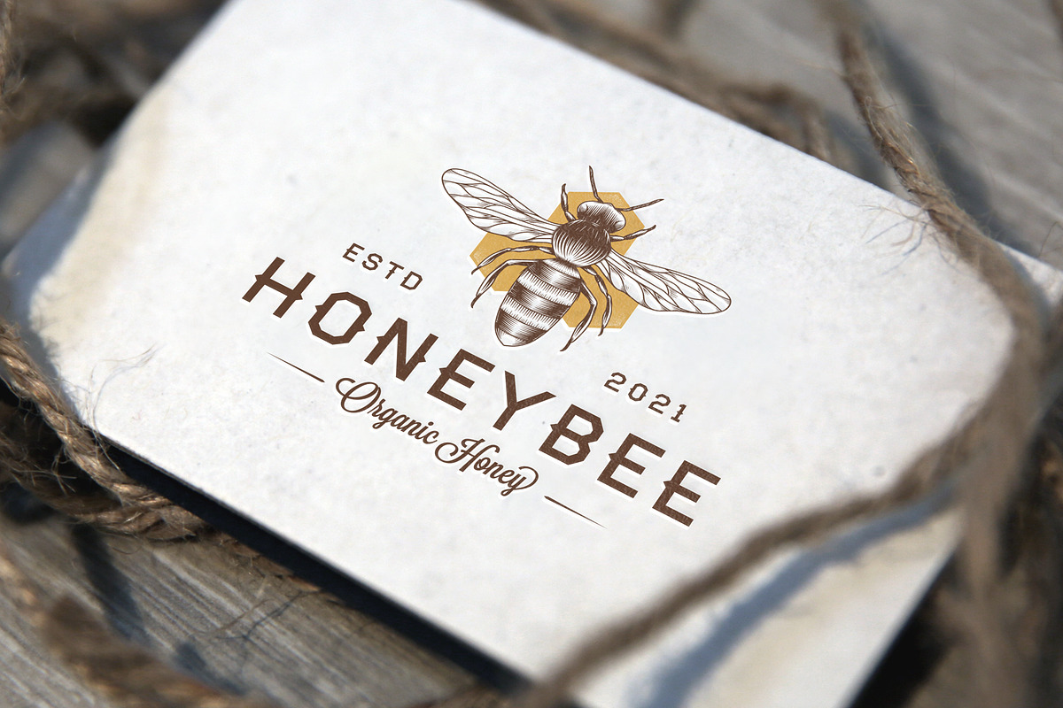 Honey Bee Vintage Vector Logo Design, a Branding & Logo Template by vectorwithin (Photo 4 of 4)