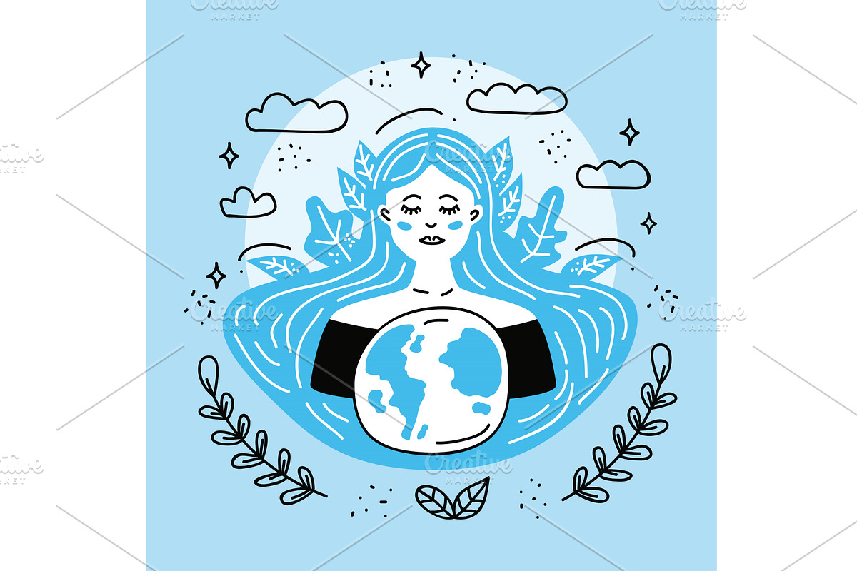 woman with eco friendly line art, a Person Illustration by studiogstock
