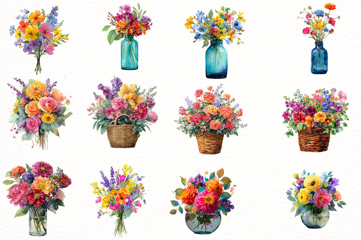 Watercolor Flowers Arrangements, an Illustration by Designworld (Photo 2 of 5)